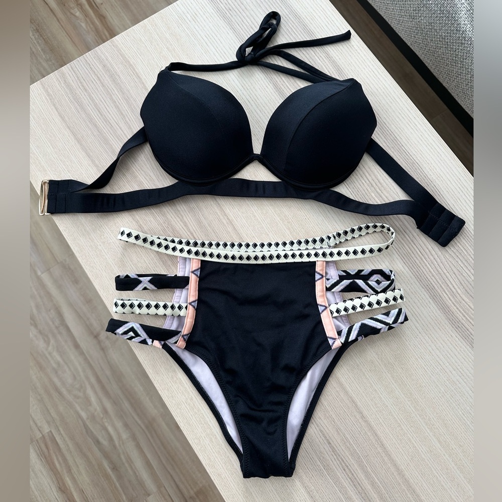 Victoria's Secret Black and colorful Strappy Bikini